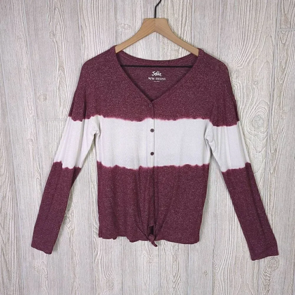 Justice Girls XL Striped Tie Dye Knotted Long Sleeve Shirt Top Purple White